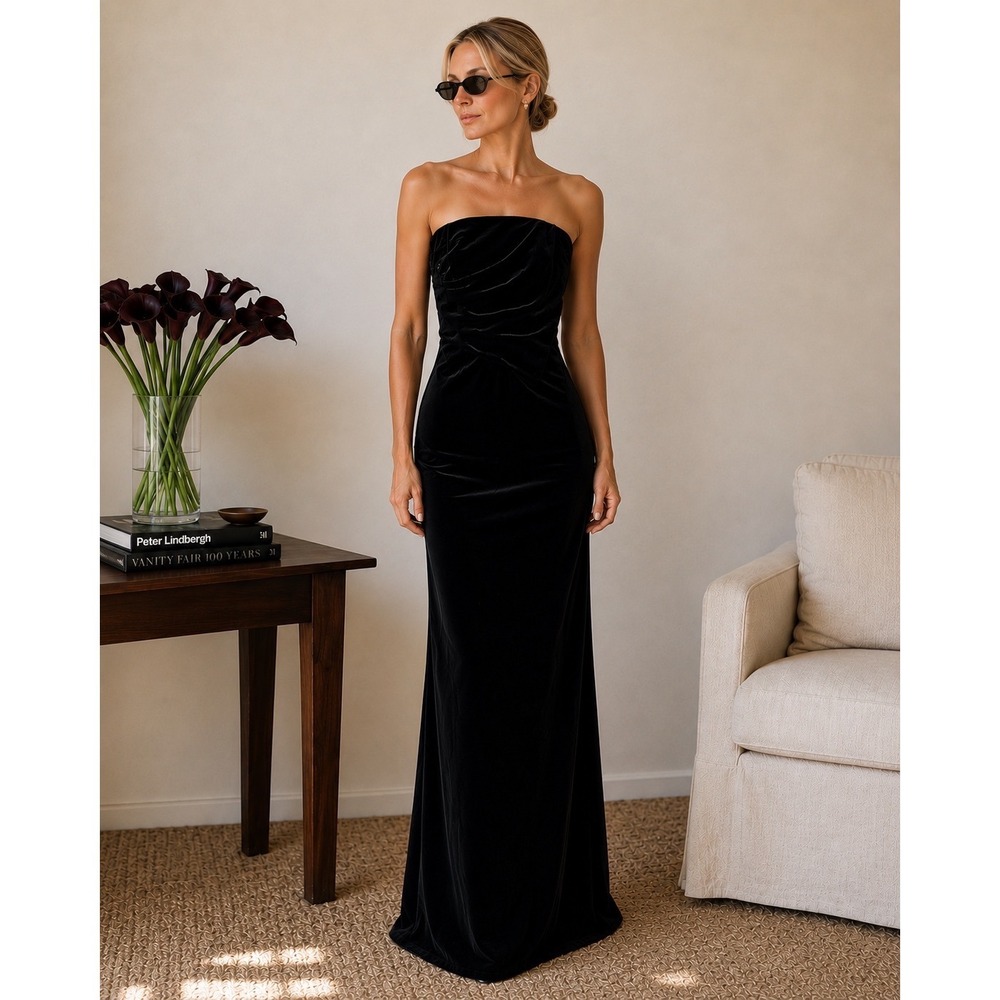 Marie St Claire Black Velvet Evening Gown Boned Corset Dress Size 4 Vintage - Picture 2 of 16